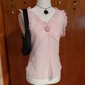 Pink Ruffled Women's Sheer Rose Blouse